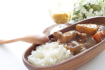 Wall Mural - homemade Japanese packed curry rice lunch box, bento on white background