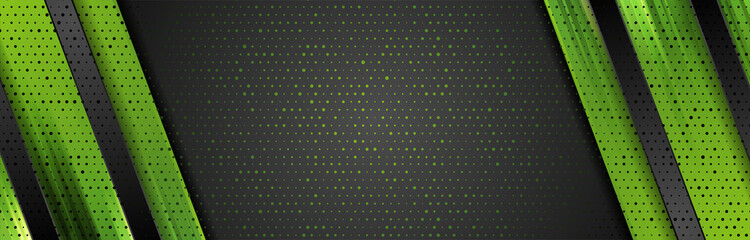 Wall Mural - Black and green abstract corporate geometric background. Vector banner design