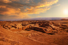 Ancient Parthian Capital Nisa, Located Near Ashgabat In Turkmenistan. Beautiful Panoramic View At Sunset.