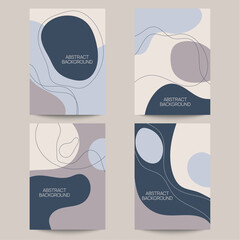 Set of abstract backgrounds with organic flowing shapes and freehand drawn lines. Vector illustration in pastel colors. Template for booklet, flyer, cover, magazine, invitation.