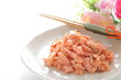 Japanese food, grilled salmon flake on dish with copy space