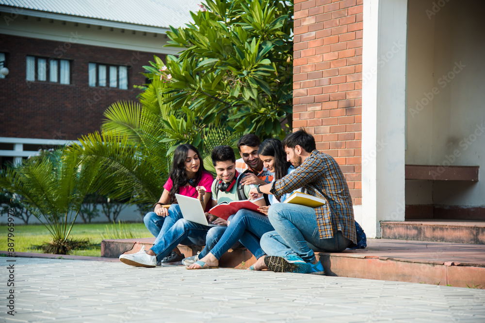 Asian Indian college students doing group study or working on project ...