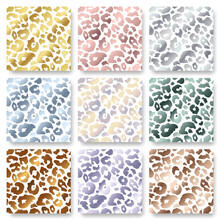 Trendy Gold Leopard Abstract Seamless Pattern Set. Vector Wild Animal Cheetah Skin Golden, Silver, Bronze, Rose Gold Metallic Texture On White Background