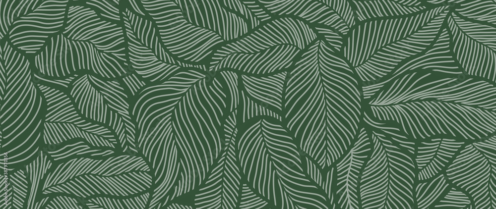Luxury Nature green background vector. Floral pattern, Golden split-leaf Philodendron plant with monstera plant line arts, Vector illustration. - obrazy, fototapety, plakaty 