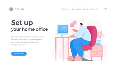 Poster - cartoon banner advising to create comfort workspace during quarantine