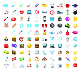 Poster - Set of 100 Realistic High Quality Colorful Icons on White Background . Isolated Vector Elements