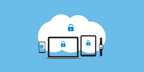 Cloud Computing, Internet Security, Information Safety, Data Protection Concept - Modern Style Vector Illustration for Web Design, Marketing and Print Materials