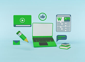 Aufkleber - Blog post writing, content marketing, article publication concept. minimal design. 3d rendering