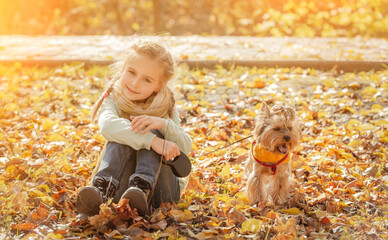 Cute girl with yorkshire terrier