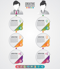 Wall Mural - infographics template men and women symbol avatar with icons set for presentation design clean numbe
