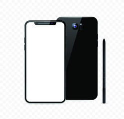 Poster - Realistic Smartphone , Black Color . Front View . Isolated Vector Elements