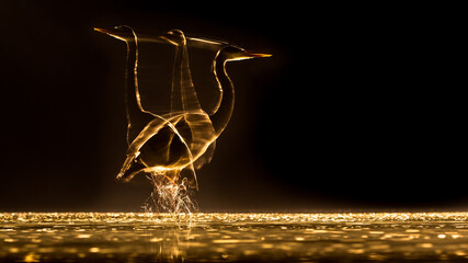 Wall Mural - Long exposure Silhouette of Grey heron hunting at night