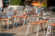 aluminum tables and chairs in a outdoor cafe on the street