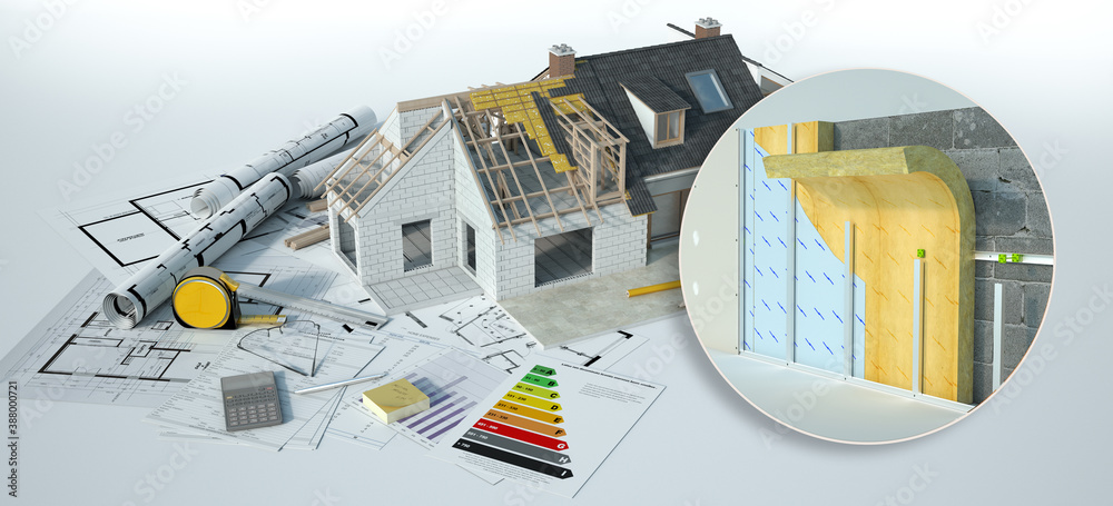 Home insulation construction details - obrazy, fototapety, plakaty 