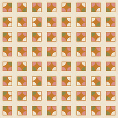 Poster - Geometric seamless pattern. Vector background with simple shapes like semi cirles and squares in neutral muted pastel colors.
