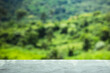© Yuwarin - Empty old wooden top on mountain blur background image for product display montage.