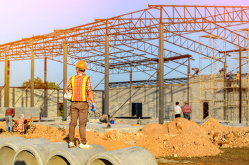 Wall Mural - Engineers are supervising the construction work at the site.Sakon nakhon ,Thailand