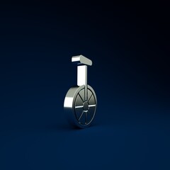 Sticker - Silver Unicycle or one wheel bicycle icon isolated on blue background. Monowheel bicycle. Minimalism concept. 3d illustration 3D render.