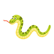 Cute Funny Snake Print On White Background. Cartoon Animal Character For Design Of Album, Scrapbook, Greeting Card, Invitation, Wall Decor. Flat Colorful Vector Stock Illustration.