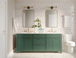 canvas print picture - 3d modern contemporary chic beige bathroom with two rectangle brass mirrors and a green cabin	
