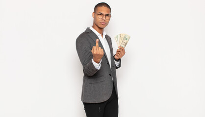 Sticker - young black man feeling angry, annoyed, rebellious and aggressive, flipping the middle finger, fighting back