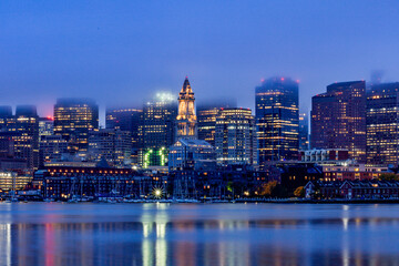 Boston, Massachusetts, USA The Old Post Office buildin at night in the fog.