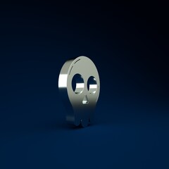 Poster - Silver Skull icon isolated on blue background. Happy Halloween party. Minimalism concept. 3d illustration 3D render.