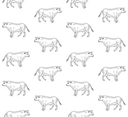 Wall Mural - Vector seamless pattern of hand drawn doodle sketch standing bull isolated on white background