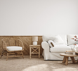 Scandinavian farmhouse living room interior, 3d render