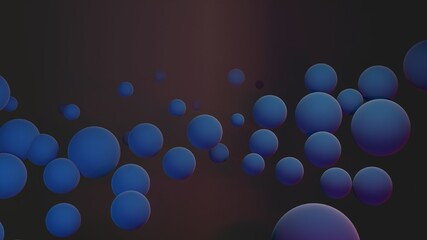 Abstract background, group of blue spheres and clouds on dark background with purple light. 3D rendering