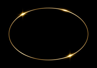 Golden shiny glowing frame isolated over black