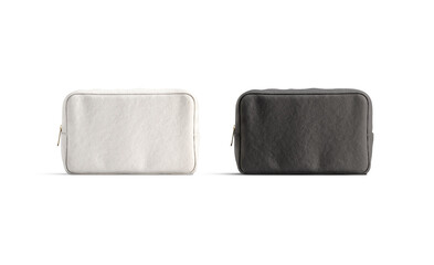 Blank black and white canvas cosmetic bag mockup, front view