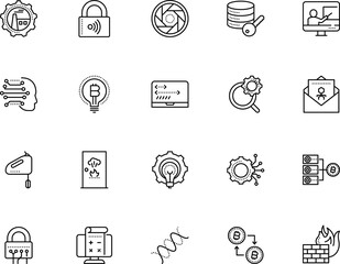 technology vector icon set such as: photography, wireless, wallet, blockchain, shot, industry, chart, molecule, technician, tool, training, lined, chromosome, evolution, wet, server, molecular