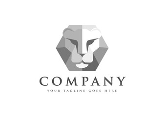 Wall Mural - abstract lion head hexagon vector logo illustration