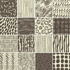 Fototapete - set of 16 doodle seamless patterns and textures. Vector