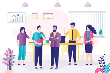 Wall Mural - Colleagues met on global planning and marketing research. Business people discuss startup project and company statistics