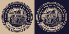 A Black And White Round Emblem With A Vintage Train. This Design Can Also Be Used As A Shirt Print Or As A Logotype