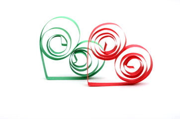 Wall Mural - A couple of love quilling origami hearts on white