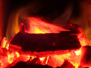 burning wood in fireplace