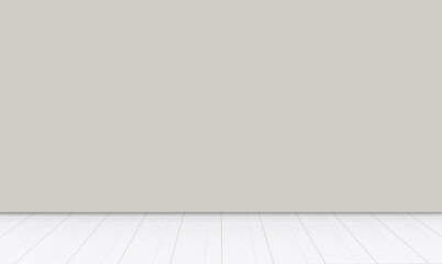 Poster - 3d rendering. Empty gray wall and white wood panel floor background.