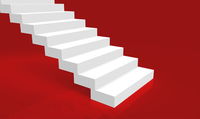 Poster - 3d rendering. simple minimal design white stairs on red room background.