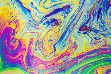 Wall Mural - Psychedelic multicolored patterns background. Photo macro shot of soap bubbles