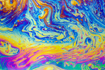 Wall Mural - psychedelic multicolored patterns background. photo macro shot of soap bubbles