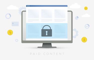 Fototapete - Paid Content vector illustration. Online internet paid content information - text on the news media, video, music, graphics, and downloads available only after payment. Pay After Reading (PAR) concept