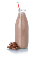 Wall Mural - Chocolate milk shake milkshake in a bottle straw isolated on white