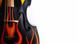 Deck of an acoustic double bass with flames decals. Rock'n'roll, rockabilly musical instrument in studio background