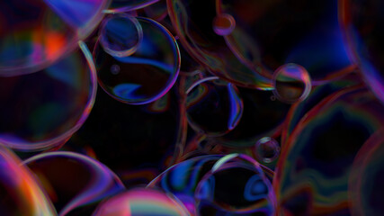 Poster - 3d render of abstract spheres that reflect blue and purple colors. Modern background.