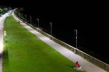 safety and clean promenade with modern street lights