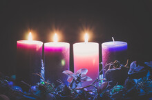 Advent Decoration With Three Burning Candles