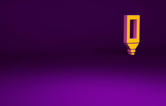 Orange Marker pen icon isolated on purple background. Minimalism concept. 3d illustration 3D render.